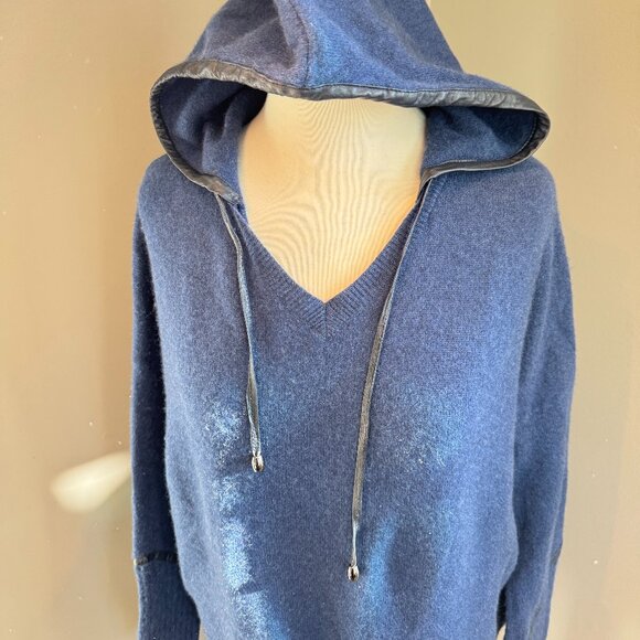 One Grey Day Cashmere & Leather Trim Hoodie Sweater - Picture 6 of 11